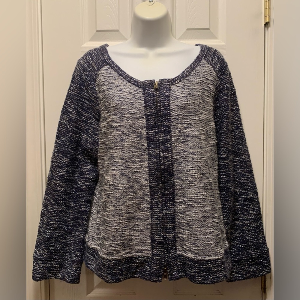 J. Crew Zip-Front Women's Blue Boucle Jacket Blazer Large